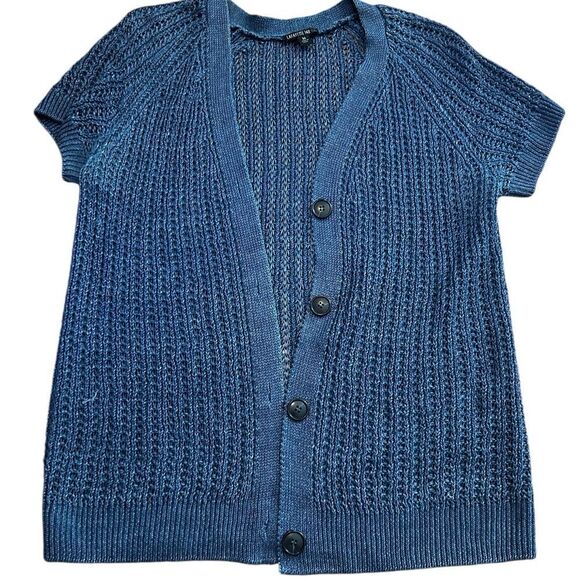 Lafayette 148 loose weave hemp cardigan, short sleeve sweater size medium - Picture 1 of 7